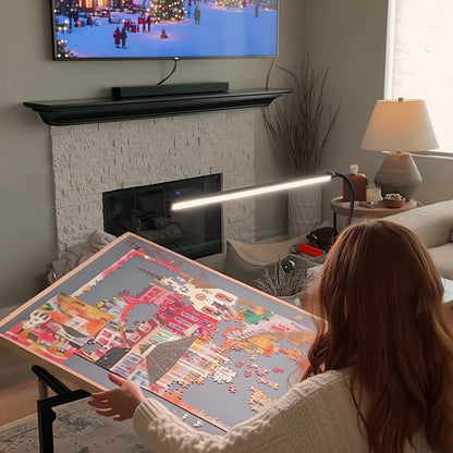Rolling Puzzle Table with Tilt, Drawers & Cover