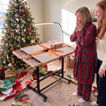 Rolling Puzzle Table with Tilt, Drawers & Cover